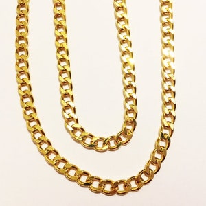18k solid yellow gold(3mm/4mm)hollow curb chain up to 24&quot;inch, classic thick stylish fashion statement solid gold chain for men and women