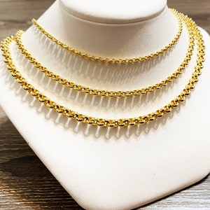 10k solid yellow gold(3mm/4mm/5mm)trendy hollow rolo chain(up to 28"inch)classic stylish trendy thick solid gold chain for men and women