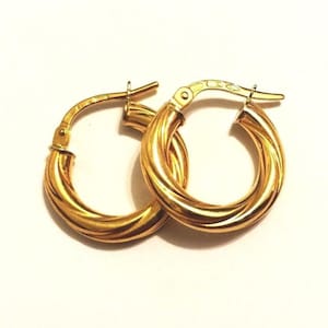 10k solid yellow/white gold(15mm diameter)swirly trendy thick hoop earrings/3mm thick/fashion statement classic solid gold hoop earrings