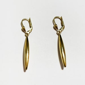 10k solid yellow gold(1.5&quot;inch)long drop leverback dangling earrings, stylish trendy classic long solid gold dangling earrings for women