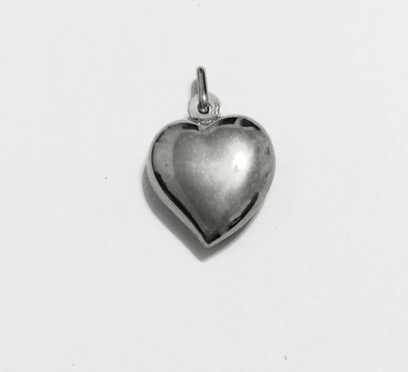 puffed heart pendant 14k solid white gold 1inch