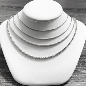 18k solid white gold(1mm/1.3mm/1.8mm/2.3mm)Italian braided wheat chain up to 24&quot;inch,shiny sturdy stylish solid gold chain for men and women