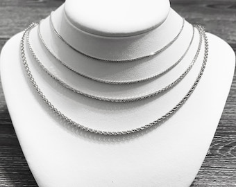 18k solid white gold(1mm/1.3mm/1.8mm/2.3mm)Italian braided wheat chain up to 24"inch,shiny sturdy stylish solid gold chain for men and women