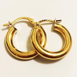 10k solid yellow gold(20mm diameter/4mm thick)hoop earrings, classic thick smooth finishing stylish solid gold hoop earrings, fine jewelery