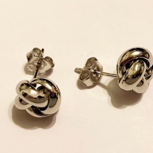 14k massief witgoud (10 mm) liefdesknoopoorstekers, stijlvol klassiek fashionstatement grote liefdesknoop massief gouden oorstekers voor vrouwen