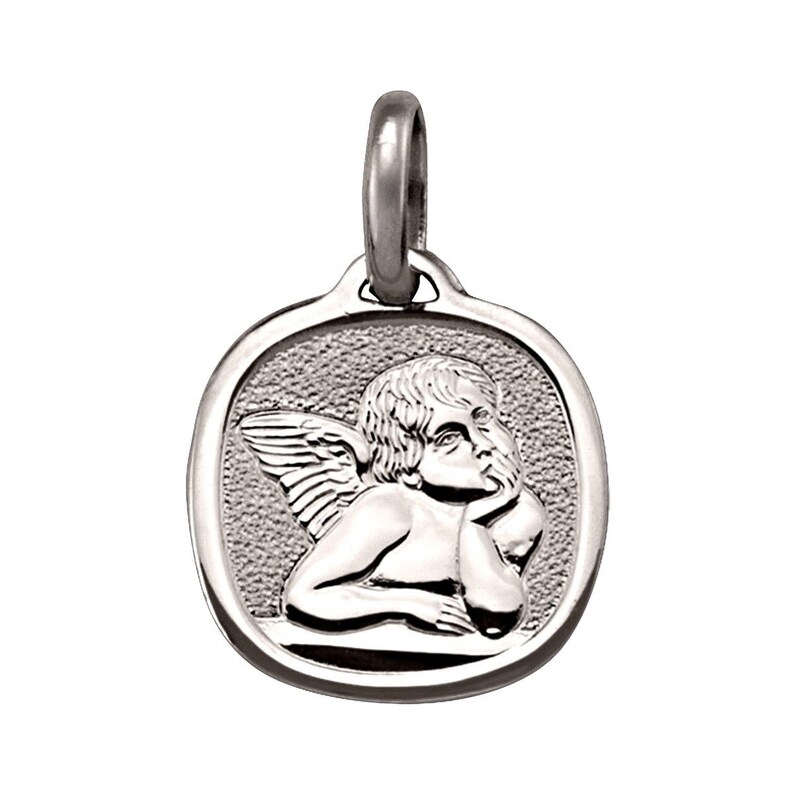 0.75inch 14k solid white gold Guardian Angle pendant