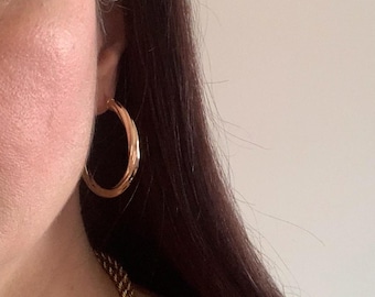 18k massief geelgouden swirly-oorbellen, groot dik fashionstatement (1,5 inch)