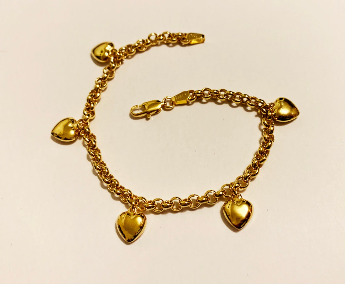 18k solid yellow gold hearts charm bracelet7.25inch Etsy