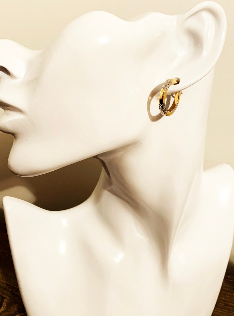 square cut engraved hoop earrings 0.75 14k solid two tone gold