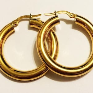 10k solid yellow gold(1.50&quot;inch,4mm width)classic hoop earrings, trendy fashion statement large thick solid gold hoop earrings for women