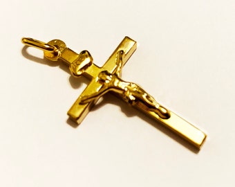 10k solid yellow gold(1.25"inch)square cut unique design crucifix cross, classic religious statement, solid gold cross for men and women