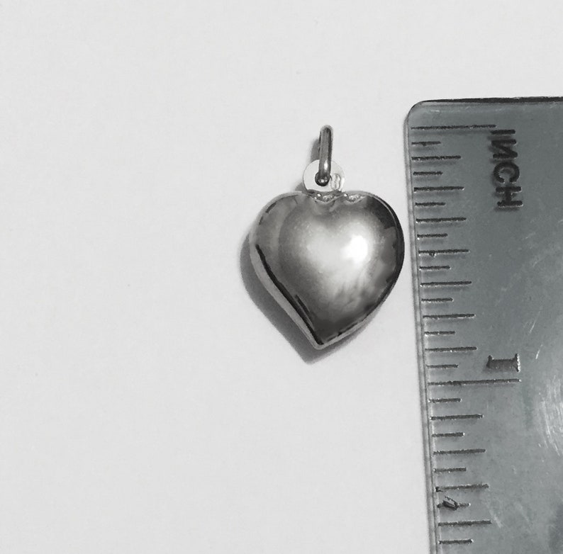 puffed heart pendant 14k solid white gold 1inch