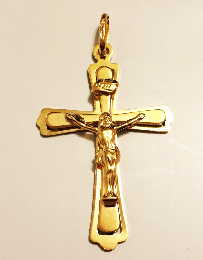 10k solid yellow gold 1.75inch two layered crucifix cross