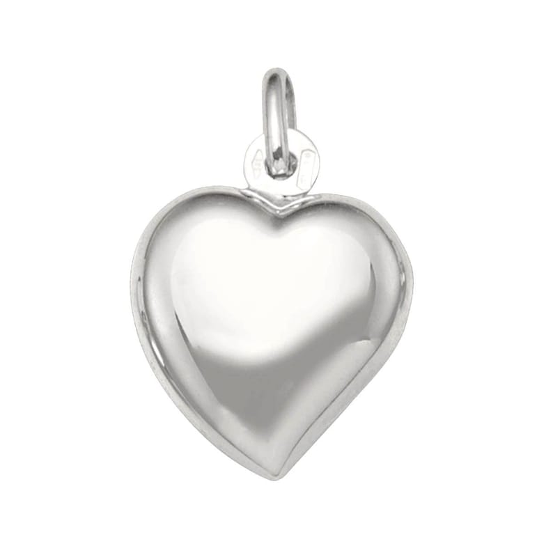 puffed heart pendant 14k solid white gold 1inch