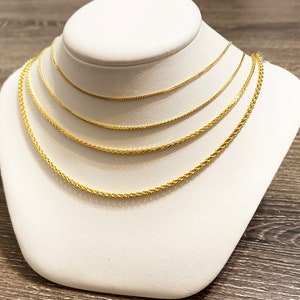 14k solid yellow gold round wheat chain up to 24&quot;inch,classic stylish shiny thick trendy timeless sturdy solid gold chain for men and women