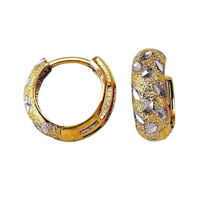 10k solid two tone gold(12mm diameter/ 5mm thick)stardust thick huggies earrings, work of art sparkly shinny solid gold huggies earrings