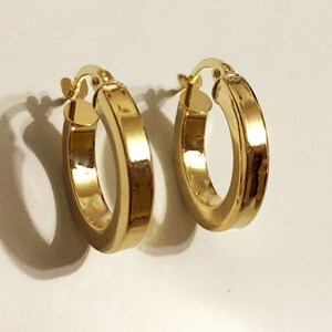 10k solid yellow/white gold(0.75&quot;inch)square cut hoop earrings, classic trendy stylish fashion statement solid gold hoop earrings for women