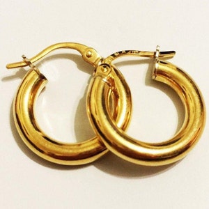 18k solid yellow gold(20mm diameter/4mm thick)Italian hoop earrings, thick classy stylish smooth finishing fashion statement hoop earrings