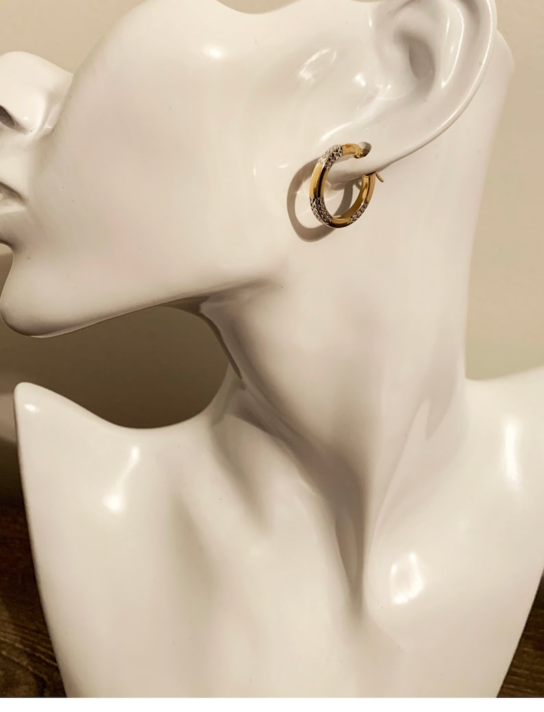 square cut engraved hoop earrings 0.75 14k solid two tone gold