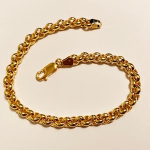 18k solid yellow/white gold(3mm/4mm/5mm)classic statement hollow rolo bracelet, stylish thick sturdy solid gold bracelet for men and women