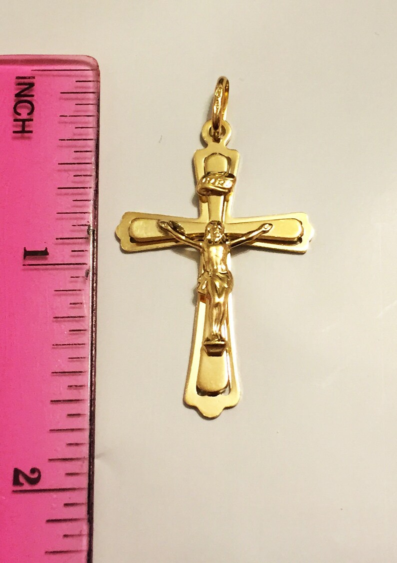 10k solid yellow gold 1.75inch two layered crucifix cross