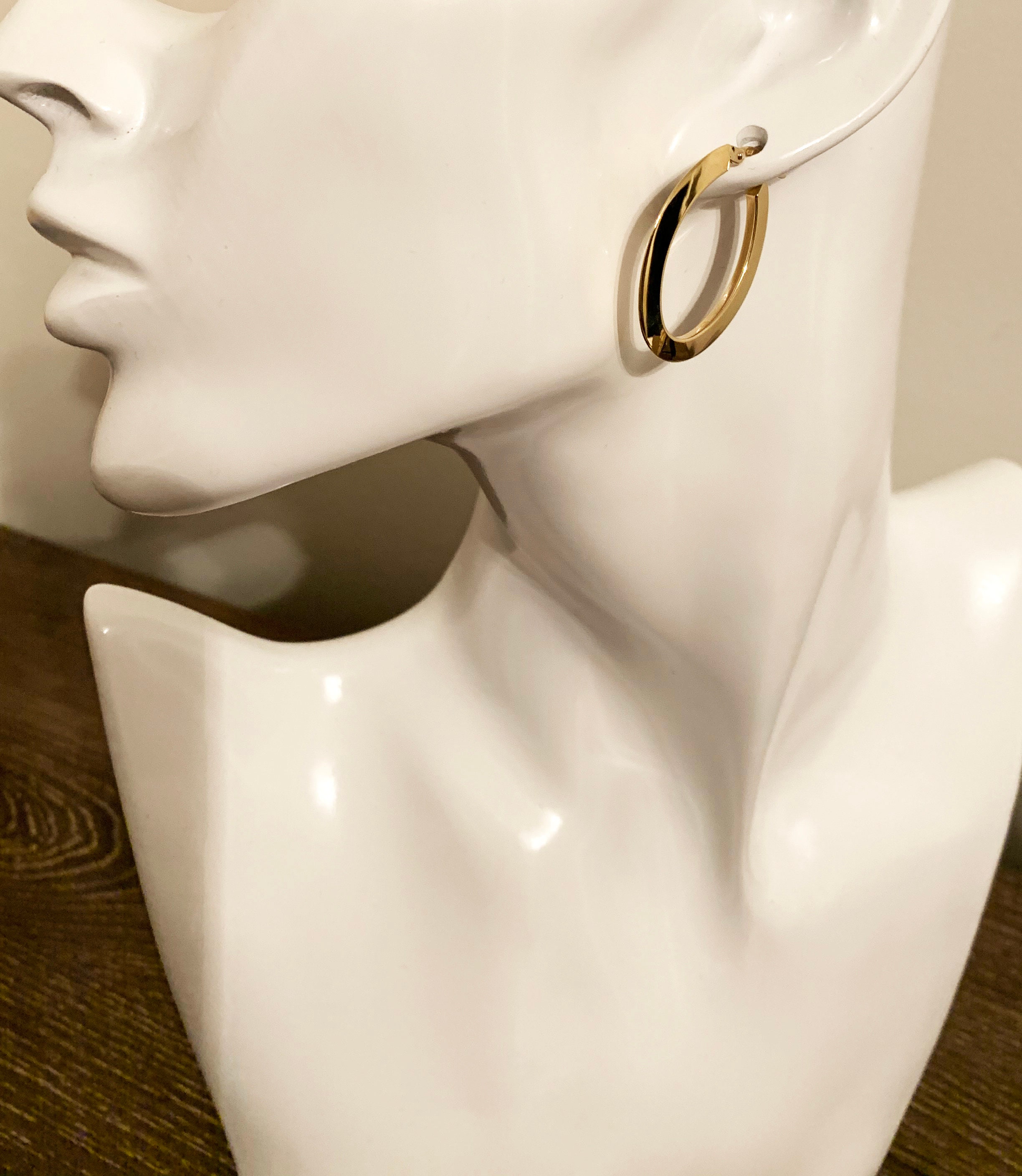 10k Solide Gelb / Weiß Gold (1 "Zoll) Dicke Ovale Creolen, Mode-Statement Große Glatte Finishing Solid Gold Oval Creolen Für Frauen - Österreich