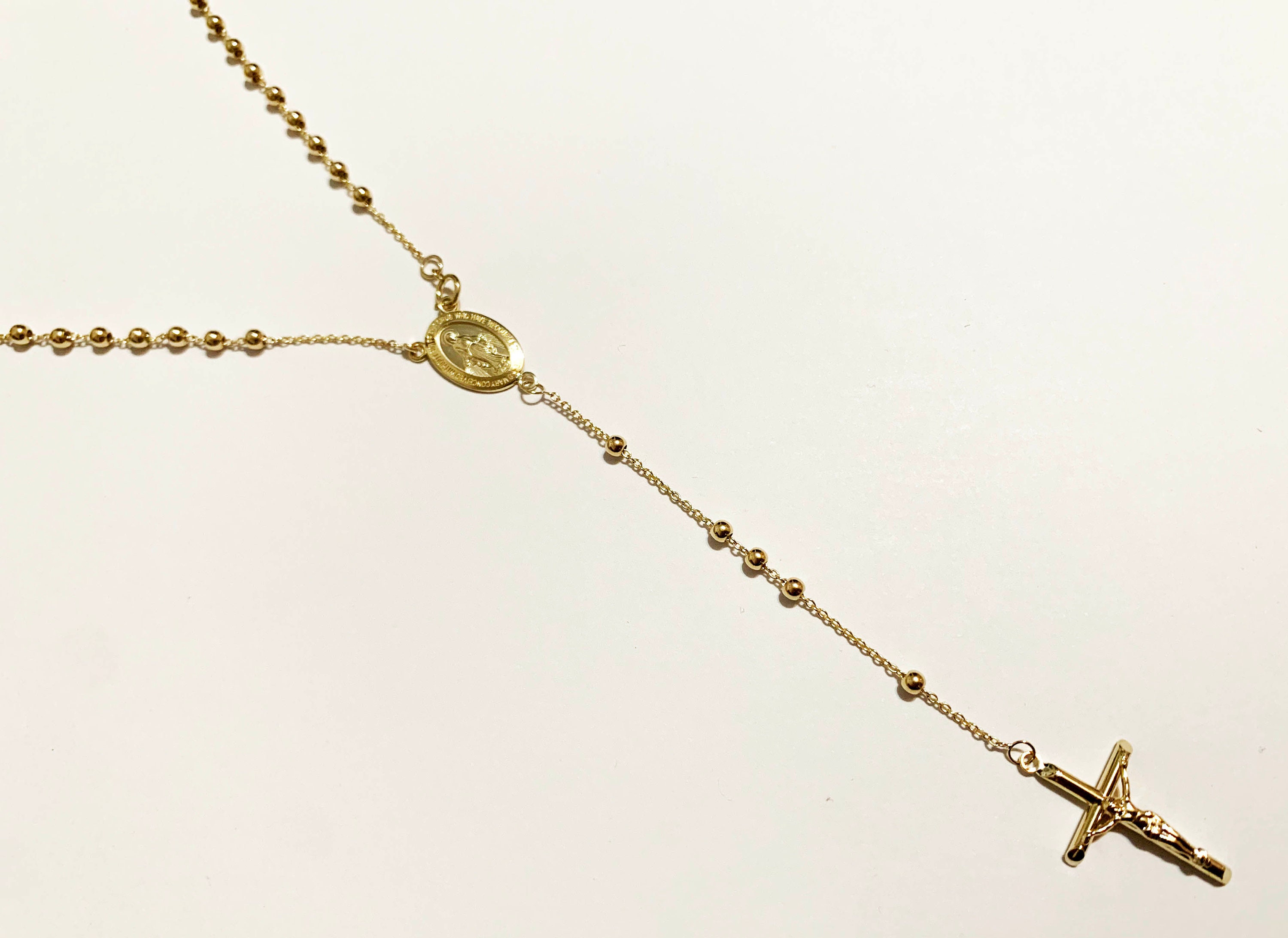 14k solid yellow/white gold (20"inch)rosary necklace, unique work of art stylish classic solid gold rosary necklace for men and women