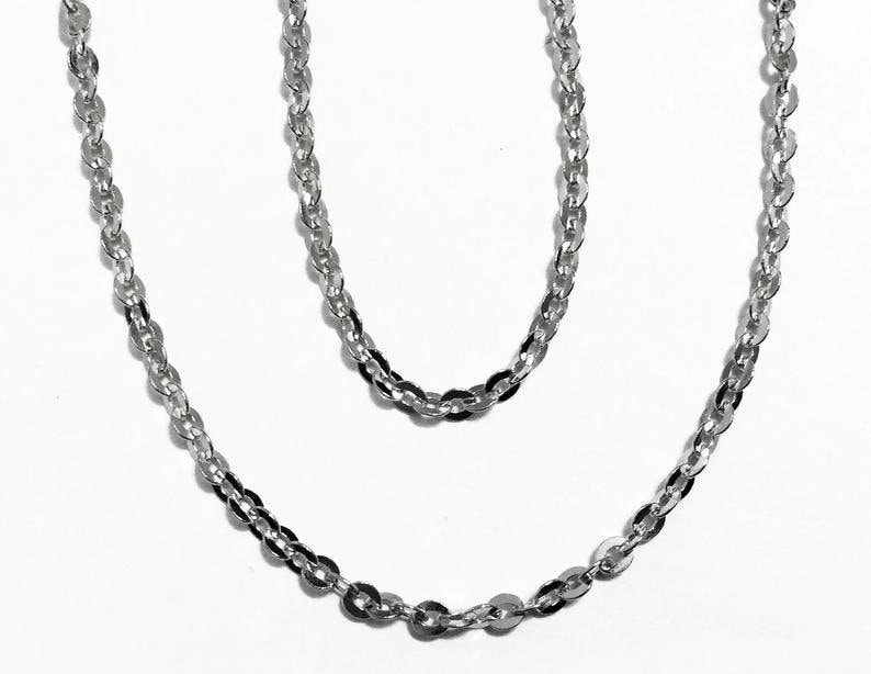 18k Solid White Gold Diamond Cut Cable Chainup to Etsy