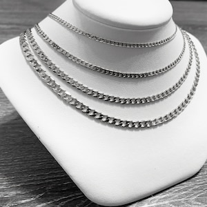 14k solid white gold cuban/curb chain up to 24&quot;inch(2mm/3mm/4mm/5mm)shiny classic statement thick sturdy solid gold chain for men and women