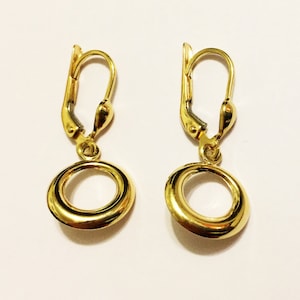 10k solid yellow/white gold(1&quot;inch length)circle drop dangling earrings,stylish classic lever-back solid gold dangle earrings for women