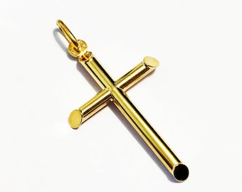 10k solid yellow/white gold(1.50"inch)large classical cross,shiny stylish trendy classic smooth finishing solid gold cross for men and women