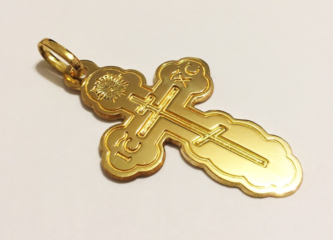 10k Solid Yellow Gold2incheastern Orthodox Cross, Unique Work of Art ...
