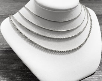 10k solid white gold(1mm/1.3mm/1.8mm/2.3mm)round wheat chain(up to 24"inch)trendy thick shiny solid gold chain for men and women