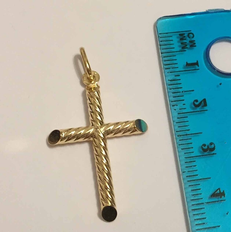 14k solid yellow gold 1.50inch swirly design cross