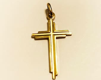 10k solid yellow/white gold(1.25"inch)unique design cross, smooth finishing stylish trendy classic large engraved cross for men and women