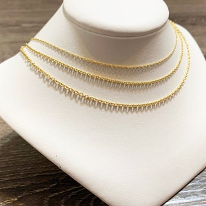 18k solid yellow gold cable chain up to 24&quot;inch(1mm,1.5mm and 2mm thick ) classic stylish trendy sturdy solid gold chain for men and women