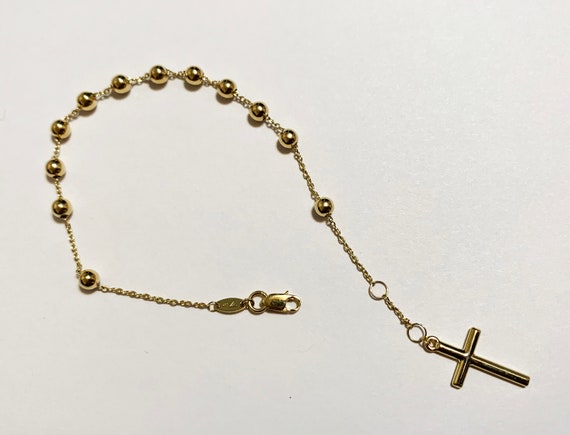 18K YELLOW GOLD ROSARY BRACELET, 5 MM SPHERES, CROSS & MIRACULOUS MEDAL |  eBay