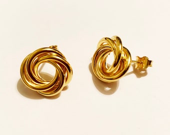 14k Italian Yellow Gold Love Knot Stud Earrings Italy 9mm