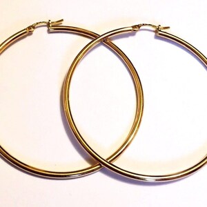 10k solid yellow/white gold(2&quot;inch)classic fashion statement hoop earrings, large circle smooth finishing solid gold hoop earrings for women