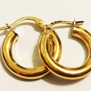 14k solid yellow gold(20 mm/4mm thick)thick hoop earrings/stylish fashion statement smooth finishing solid gold hoop earrings for women