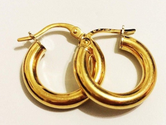 Orecchini a cerchio in oro giallo 14k - Diametro 20 mm o 25 mm, Larghezza 5 mm - Italia