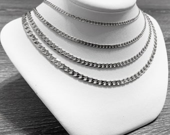 10k solid white gold(2mm/3mm/4mm/5mm)curb link chain up to 24"inch,classic stylish trendy thick sturdy solid gold chain for men and women