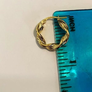 10k solid yellow gold(15mm)Italian swirly engraved hoop earrings/3mm thick, trendy stylish classic clip on thick solid gold hoops for women