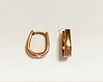 10k solid rose/yellow/white gold(15mm)oval huggies/4mm thick/classic shinny stylish smooth finishing unique solid gold earrings for women