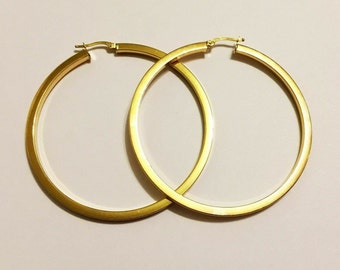 14k solid white/yellow gold(1.75”inch)square cut circle hoop earrings, stylish fashion statement large solid gold hoops for women