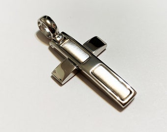 Cruz de plata de ley maciza (3,8 cm) de diseño único, pieza rara, obra de arte con acabado liso. Cruz de plata de ley maciza para hombres y mujeres.