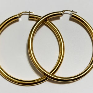 14k solid yellow gold(2.25&quot;inch,4mm thick)rare find large fashion statement stylish trendy classic thick solid gold hoop earrings for women