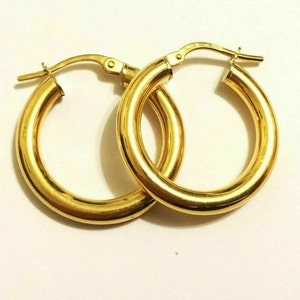 18k solid yellow/white gold(20mm diameter)hoop earrings/3mm thick/thick stylish trendy smooth finishing classy solid gold hoop earrings