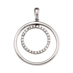 10k massives Weißgold (1 &quot;Zoll Länge) großer Anhänger für die ewige Liebe / 20 mm Durchmesser / Mode-Statement klassischer Doppelkreis-Goldanhänger