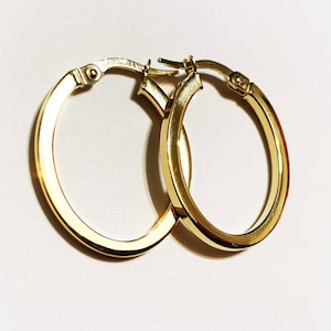 10k solid yellow/white gold oval square cut hoop earrings(1&quot;inch)trendy stylish classic fashion statement solid gold hoop earrings for women